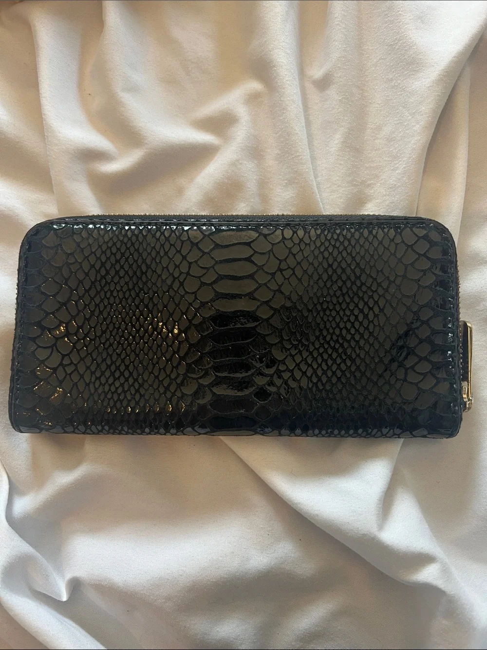 Michael Kors Black Snake Skin Zip Wallet